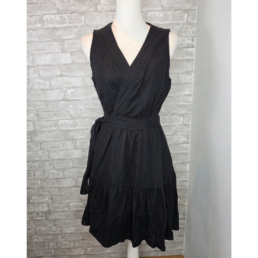 Christian Lacroix Mini Linen Blend Wrap Dress Ruffle Hem Chic Summer M